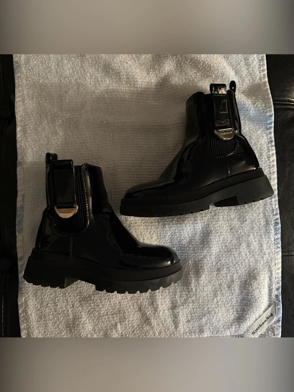 River Island Black Patent Platform Chelsea Booties